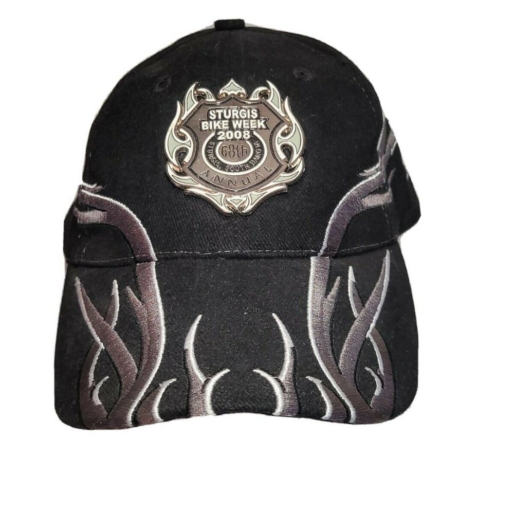 Sturgis 2008 68th Annual Bike Week Black White and Gray baseball cap flames NWOT